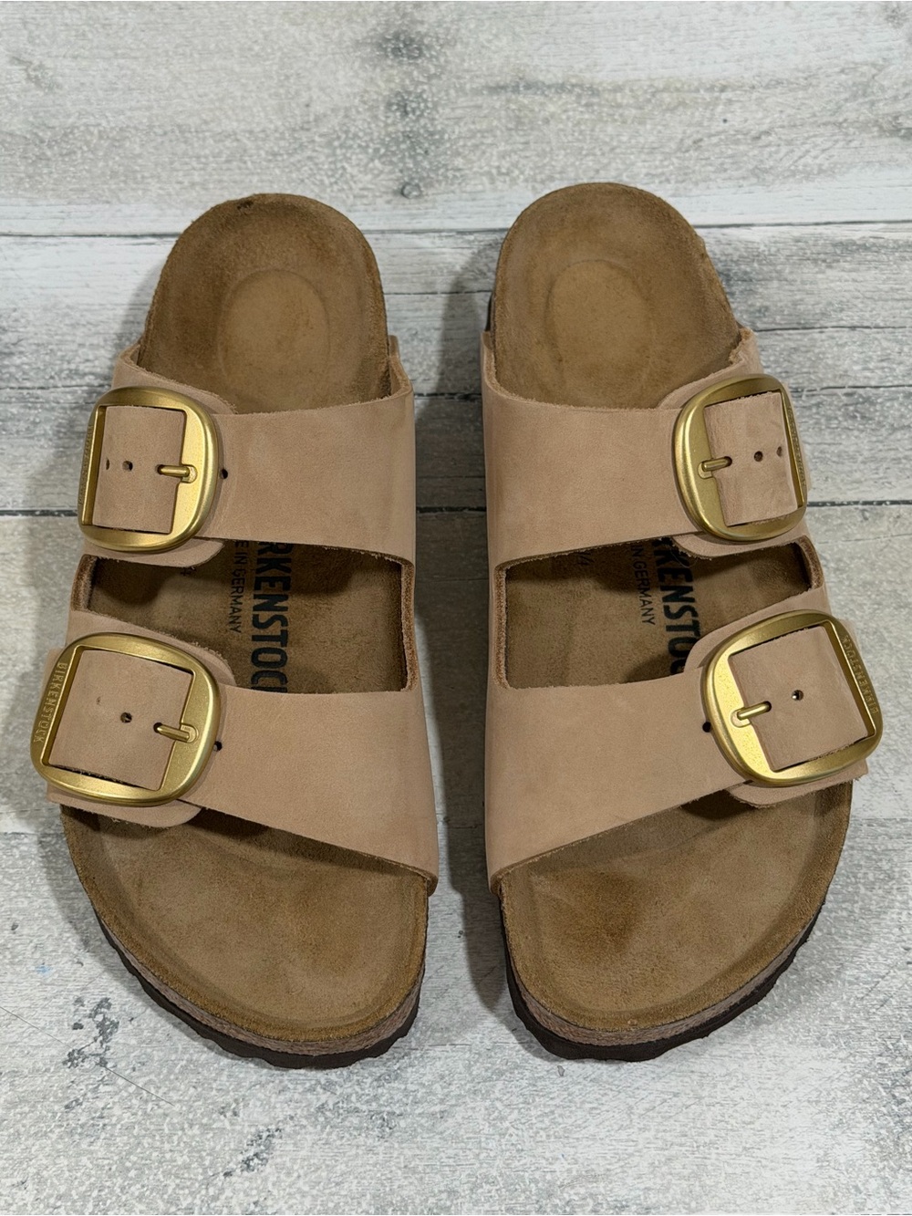 BIRKENSTOCK ARIZONA BIG BUCKLE SLIDE SANDALS SANDCASTLE SIZE - 7-7.5.US/38.EU - Picture 2 of 7